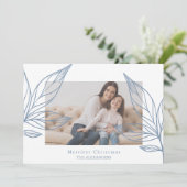 Moderne blauwe botanische fotokerst kaart (Staand voorkant)