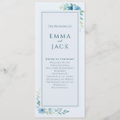 Moderne Blauwe Botanische minimale bloemenbruiloft Programmakaart (Voorkant)