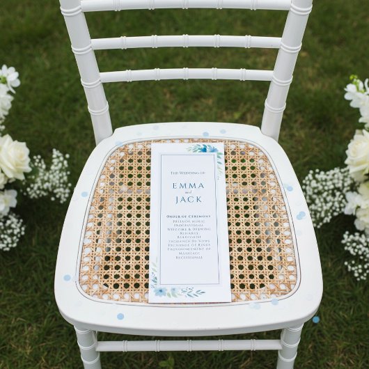 Moderne Blauwe Botanische minimale bloemenbruiloft Programmakaart