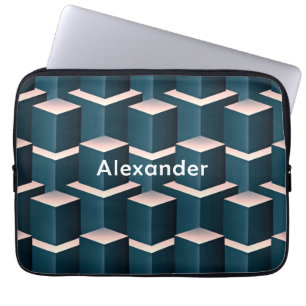 Moderne blauwe bouwstenen personaliseren laptop sleeve