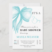 Moderne Blauwe Bow Bewerkbare Elegante Baby Boy Do Kaart (Voorkant)