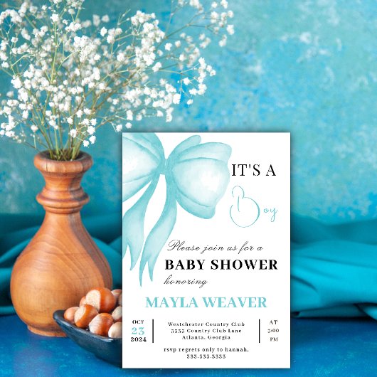 Moderne Blauwe Bow Bewerkbare Elegante Baby Boy Do Kaart