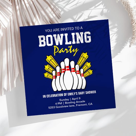Moderne Blauwe Bowling Baby Shower Kaart