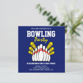 Moderne Blauwe Bowling Baby Shower Kaart (Staand voorkant)