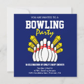 Moderne Blauwe Bowling Baby Shower Kaart (Voorkant)