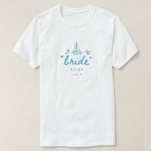 Moderne Blauwe Bruidsnaam Script Meer Bachelorette T-shirt