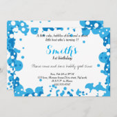 Moderne Blauwe Bubbels Eerste Verjaardag Kaart (Voorkant / Achterkant)