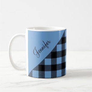 Moderne blauwe Buffalo Plaid geruite patroon naam  Koffiemok
