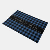 Moderne Blauwe Buffalo Plaid Naam Deurmat (Schuin)