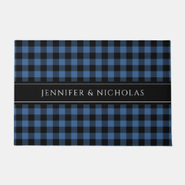 Moderne Blauwe Buffalo Plaid Naam Deurmat