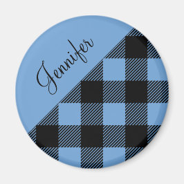 Moderne Blauwe Buffalo Plaid Naam Magneet
