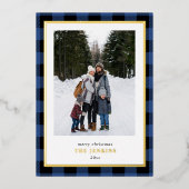 Moderne BLAUWE Buffel speelde twee kerstfoto's Folie Feestdagenkaart (Voorkant)