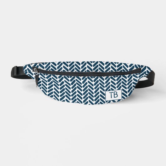 Moderne Blauwe Chevron Monogram Initialen Heuptasje (Voorkant)