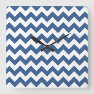 Moderne Blauwe Chevron Strepen Vierkante Klok
