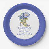 Moderne Blauwe Chinoiserie High-Heel Schoen Papieren Bordje (Voorkant)