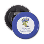 Moderne blauwe Chinoiserie hooggehakte bruidsschoe Button Flesopener (Voorkant)