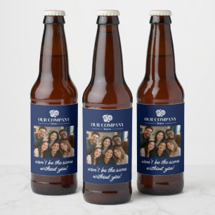 Moderne Blauwe Collega Foto Afscheids Pensioen Bier Etiket