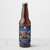 Moderne Blauwe Collega Foto Afscheids Pensioen Bier Etiket (Voorkant)