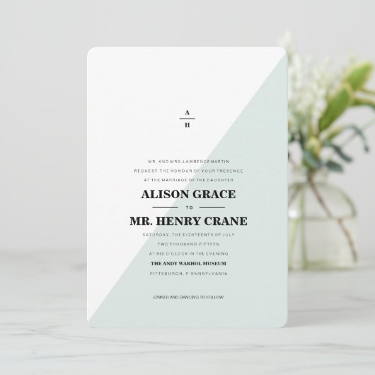 MODERNE BLAUWE COLORBLOCK huwelijksuitnodiging Kaart (Staand voorkant)