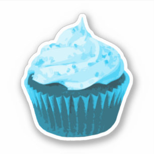 Moderne blauwe cupcake sticker