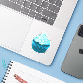 Moderne Blauwe Cupcake Sticker (Laptop met iPhone)