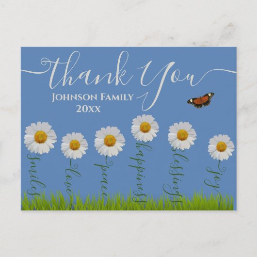Moderne Blauwe Daisy Bloem Typografie  Briefkaart (Voorkant)