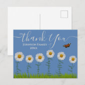 Moderne Blauwe Daisy Bloemrijke Typografie Bedankt Briefkaart (Voorkant / Achterkant)