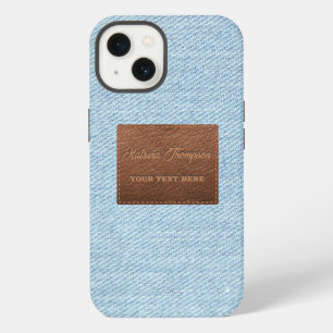 Moderne Blauwe Denim Broek Textuur Leren Patch iPhone 13 Hoesje