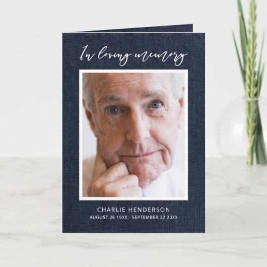 Moderne blauwe denim 'In liefdevolle herinnering'  Programma (Voorkant)