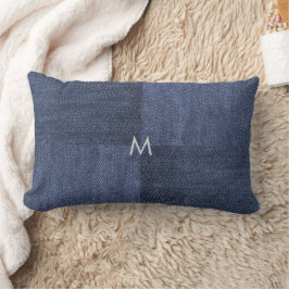 Moderne blauwe denim jeans patroon met monogram kussen