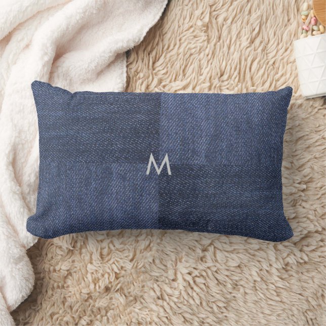 Moderne blauwe denim jeans patroon met monogram kussen (Deken)
