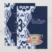 moderne blauwe denim kant Floral land Tea Party Kaart (Voorkant / Achterkant)