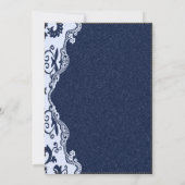 moderne blauwe denim lace Floral land bruiloft Kaart (Achterkant)