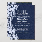 moderne blauwe denim lace Floral land bruiloft Kaart (Voorkant / Achterkant)