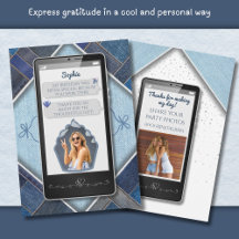 Moderne Blauwe Denim Smartphone Bedankkaart