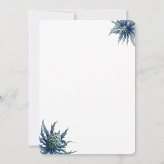 Moderne blauwe distel bruiloft uitnodiging (Achterkant)