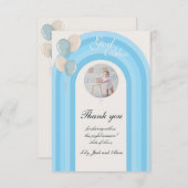 Moderne blauwe doop met aangepaste foto bedankkaart (Voorkant / Achterkant)