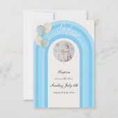 Moderne blauwe doop met aangepaste foto RSVP (Voorkant)