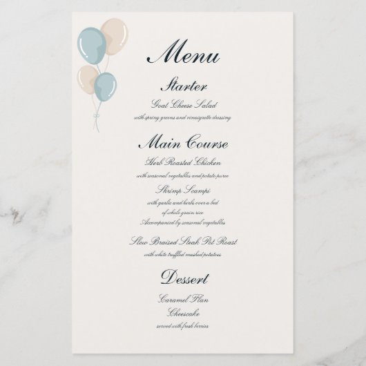 Moderne Blauwe Doop Uitnodiging met Aangepast Menu (Achterkant)