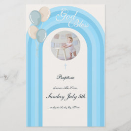 Moderne Blauwe Doop Uitnodiging met Aangepast Menu
