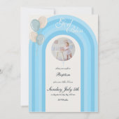 Moderne Blauwe Doop Uitnodiging met Aangepaste Fot (Voorkant)