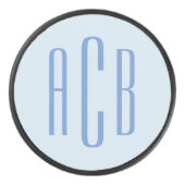 Moderne blauwe drielettermonogram hockey puck (Voorkant)