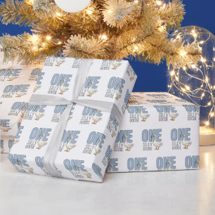 Moderne Blauwe Eén Dwaas Gans Eerste Verjaardag Cadeaupapier