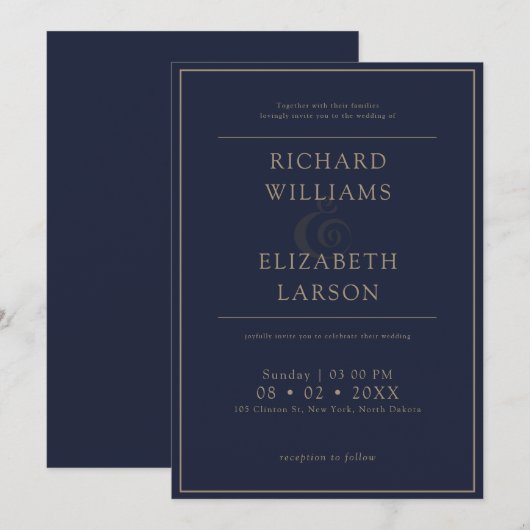 Moderne Blauwe Eenvoudige Schone Minimale Bruiloft Kaart (Voorkant / Achterkant)