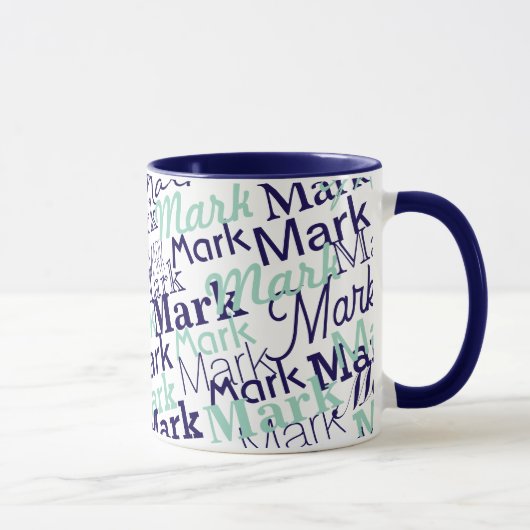 Moderne Blauwe Eerst Naam Typografie Patroon Mok (Rechts)