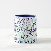 Moderne Blauwe Eerst Naam Typografie Patroon Mok (Midden)