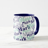 Moderne Blauwe Eerst Naam Typografie Patroon Mok (Voorkant rechts)