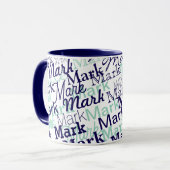 Moderne Blauwe Eerst Naam Typografie Patroon Mok (Voorkant links)