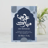 Moderne Blauwe Eid Mubarak Kaart met Abstract Isla (Staand voorkant)
