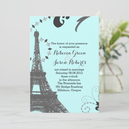 moderne blauwe eiffeltoren  parijs bruiloft kaart (Staand voorkant)
